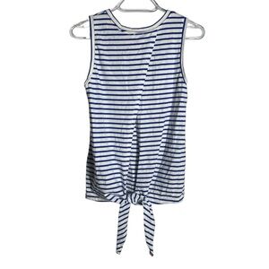 Good Luck Gem Open Back Tie Blue White Stripe Sleeveless Tank, Small